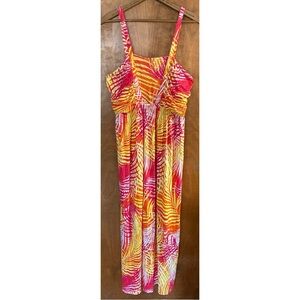 Lane Bryant Pink Yellow Palm Frond Floral Maxi Dress NWT 22 24 Boho Resort Beach